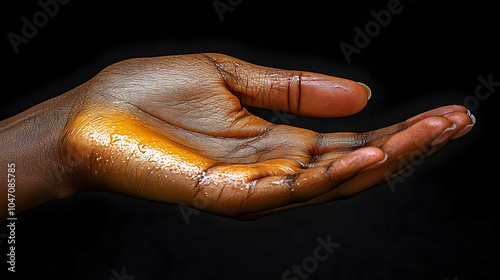 Open Hand with Oil Realistic Image