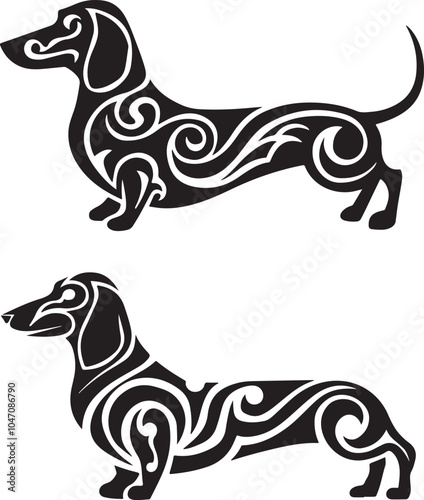 Dachshund Dog Stylized Tribal Vector Set