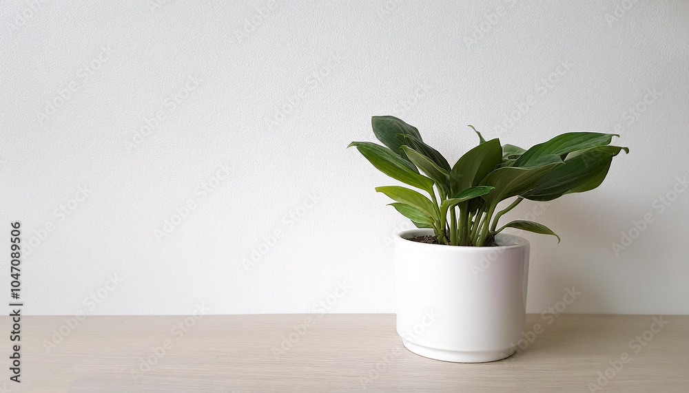 A small houseplant in a white pot on side position provides copy space for text. background concept isolated white A small houseplant in a white pot on side position provides copy space for text. background concept isolated white