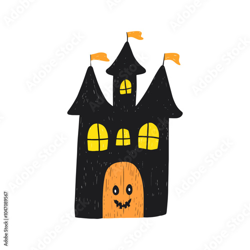 Halloween haunted house, isolated on white background. Vector Illustration.