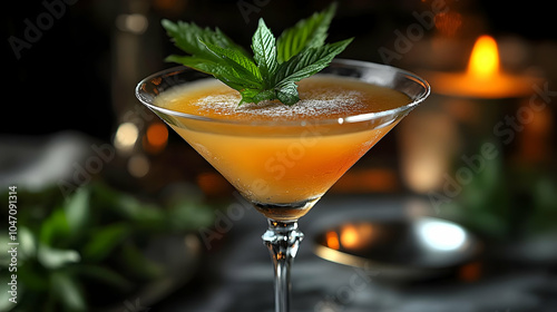 Cocktail with Mint Garnish, Illustration