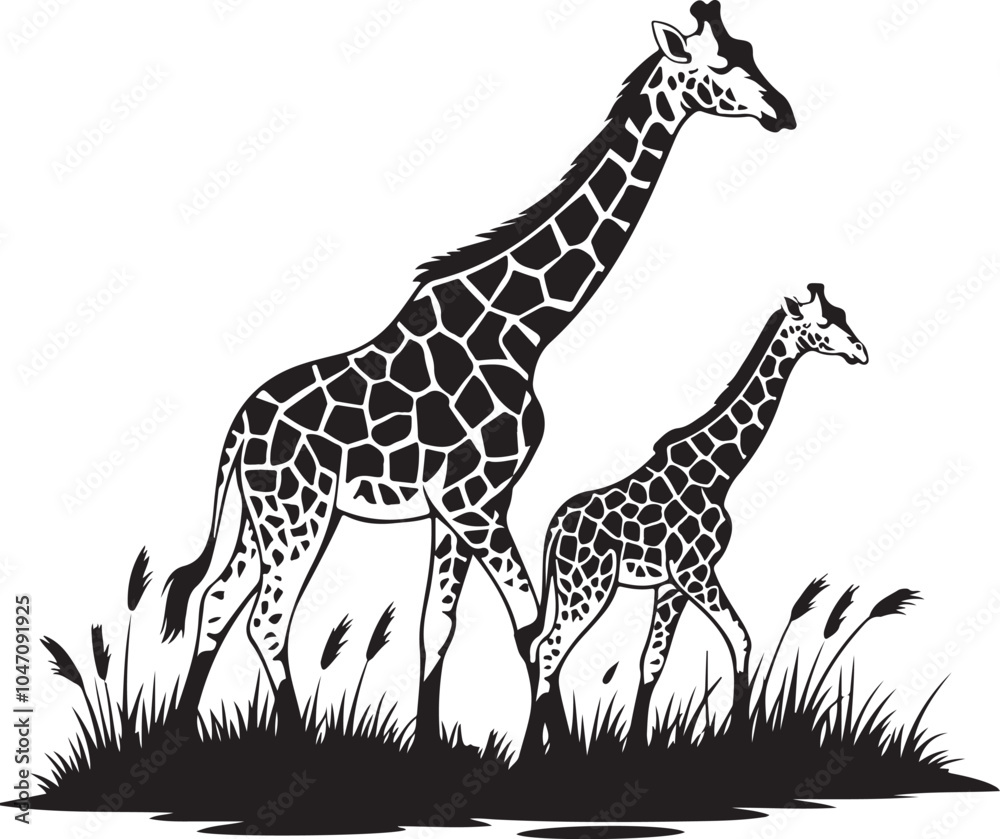 Naklejka premium Giraffe And Calf Vector Graphic