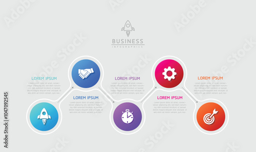 Vector infographic business presentation template with circular interconnection with 5 options.