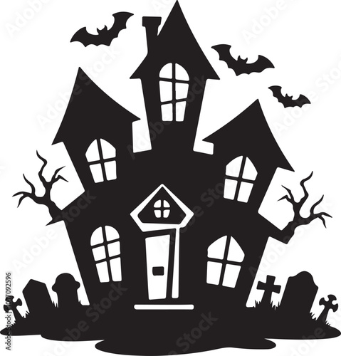Haunted House Halloween Silhouette Vector