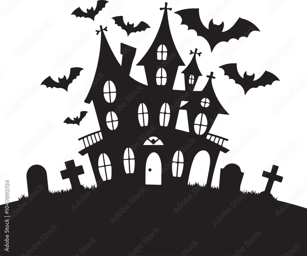 Haunted House With Bats Silhouette Vector Haunted House With Bats Silhouette Vector
