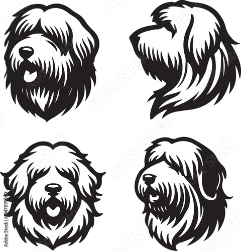 Old English Sheepdog Stylized Vector Illustration Set