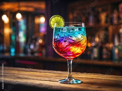 Cocktail Glass on a Wooden Bar