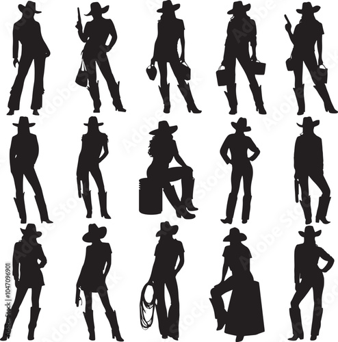 Texan Wild West Women Silhouette Vector Graphic Set