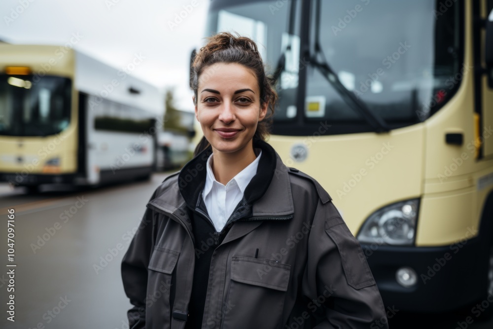 Portrait of a middle aged African American female bus driver during winter Portrait of a middle aged African American female bus driver during winter