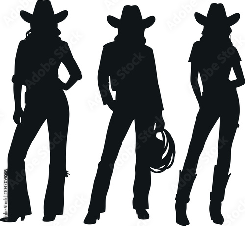 Wild West Cowgirls Silhouette Vector Set