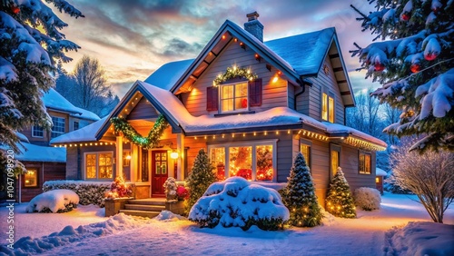 Enchanting Christmas Lights Adorning Cozy House Exterior for Holiday Joy