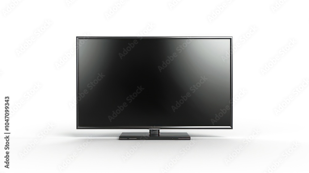 Black Flat Screen Television with Stand on White Background Black Flat Screen Television with Stand on White Background