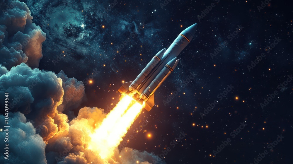 Obraz premium Launching Space Rocket From Laptop Screen. Generative AI