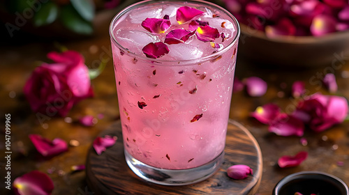 Refreshing Rose Petal Cocktail with Ice - Photo