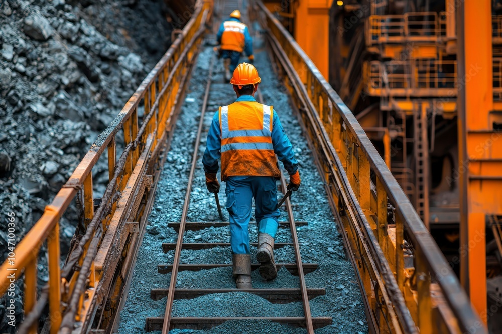 Industrial Worker Walking on a Metal Structure Industrial Worker Walking on a Metal Structure