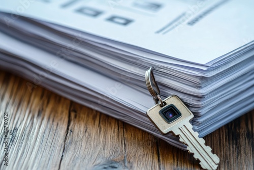 Key on a Stack of Paper Documents