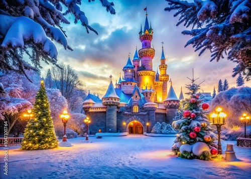 Enchanting Christmas Scene in a Magical Castle Setting for Holiday Celebrations