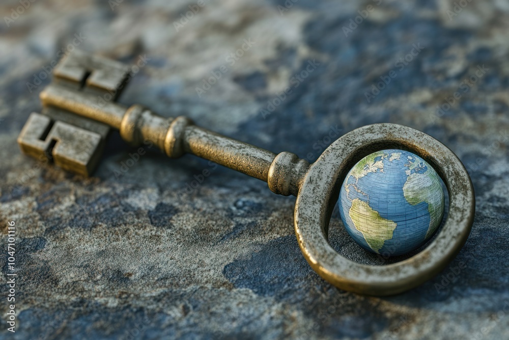 An Old Key with a Globe in the Ring An Old Key with a Globe in the Ring