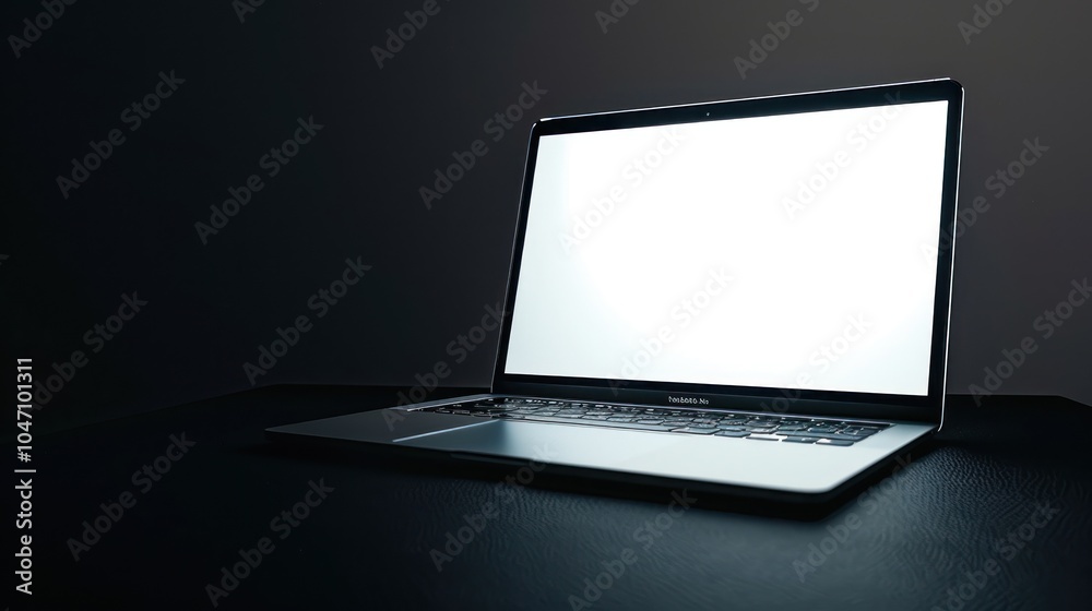 Open Laptop with Bright White Screen on a Dark Surface Open Laptop with Bright White Screen on a Dark Surface