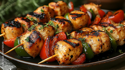 Grilled Chicken and Bell Pepper Skewers - Food Photography