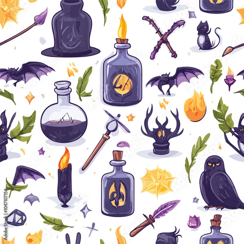 Enchanting Witchcraft Seamless Pattern with Magic Elements