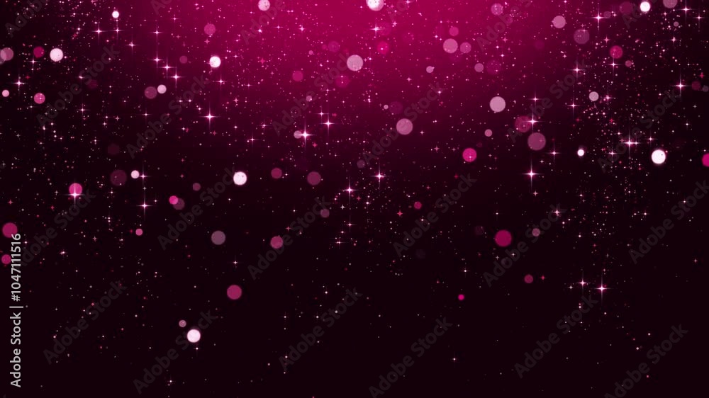 pink stars ,glitter particles and bokeh lights falling, valentine, new year and christmas, social media 4k motion background	