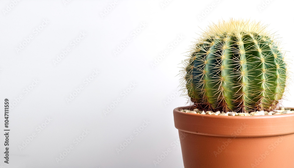 Cactus plants in simple pots on side position provides copy space for text. background concept isolated white Cactus plants in simple pots on side position provides copy space for text. background concept isolated white