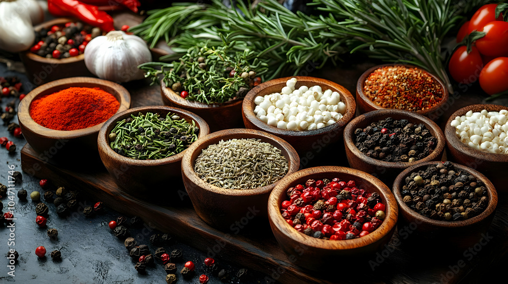 Variety of Spices in Wooden Bowls - Still Life Photography Variety of Spices in Wooden Bowls - Still Life Photography