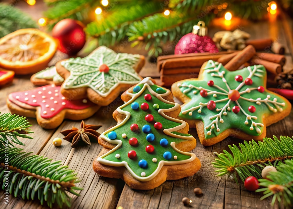 Festive Christmas Cookies with Bokeh Lights for Holiday Cheer Festive Christmas Cookies with Bokeh Lights for Holiday Cheer