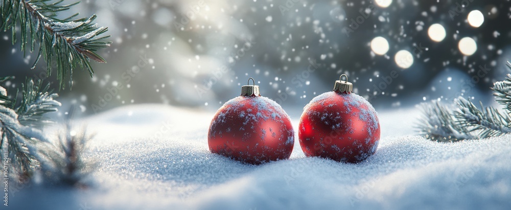 The Red Ornaments in Snow The Red Ornaments in Snow