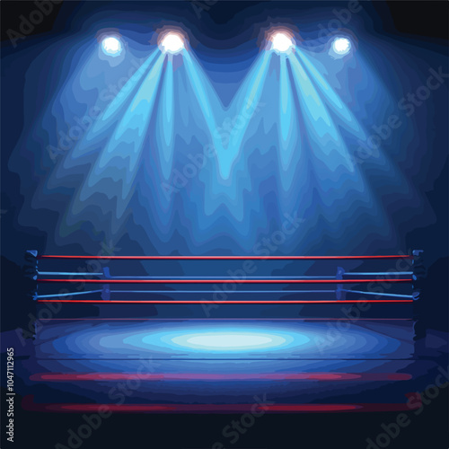 Dramatic Boxing Ring Illuminated by Spotlights