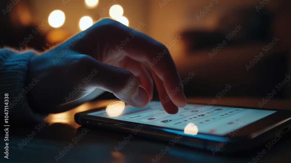 The Hand Touching Smartphone Screen The Hand Touching Smartphone Screen