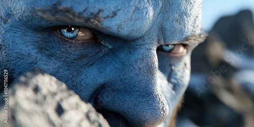 Close up Portrait of a Blue Skinned Creature with Intense Eyes photo