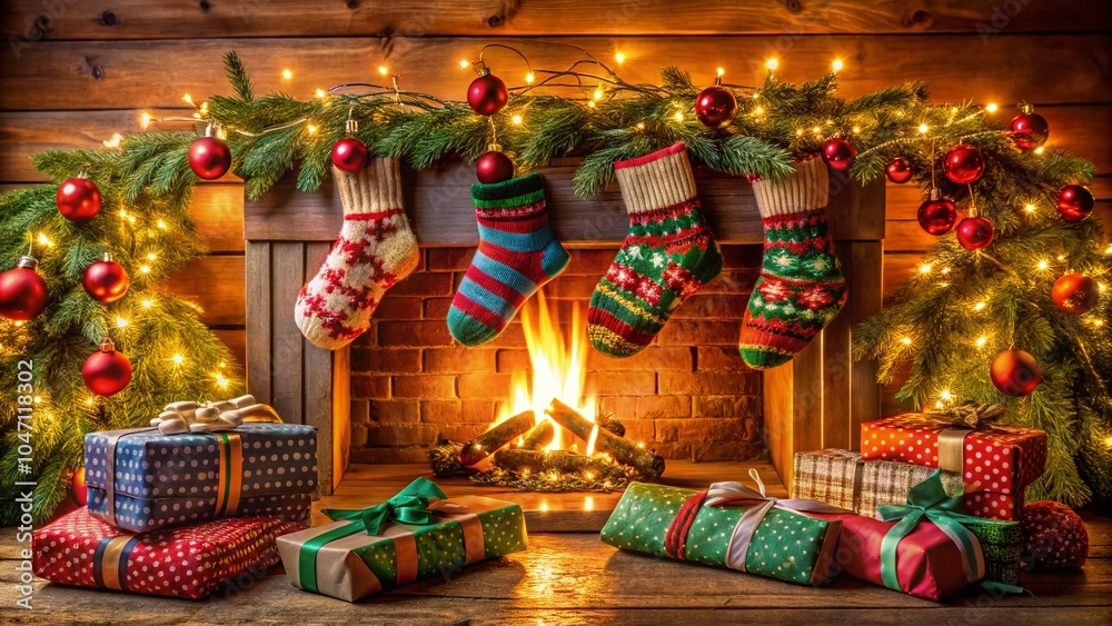 Fototapeta premium Festive Christmas Sock Clipart for Holiday Decor and Crafts