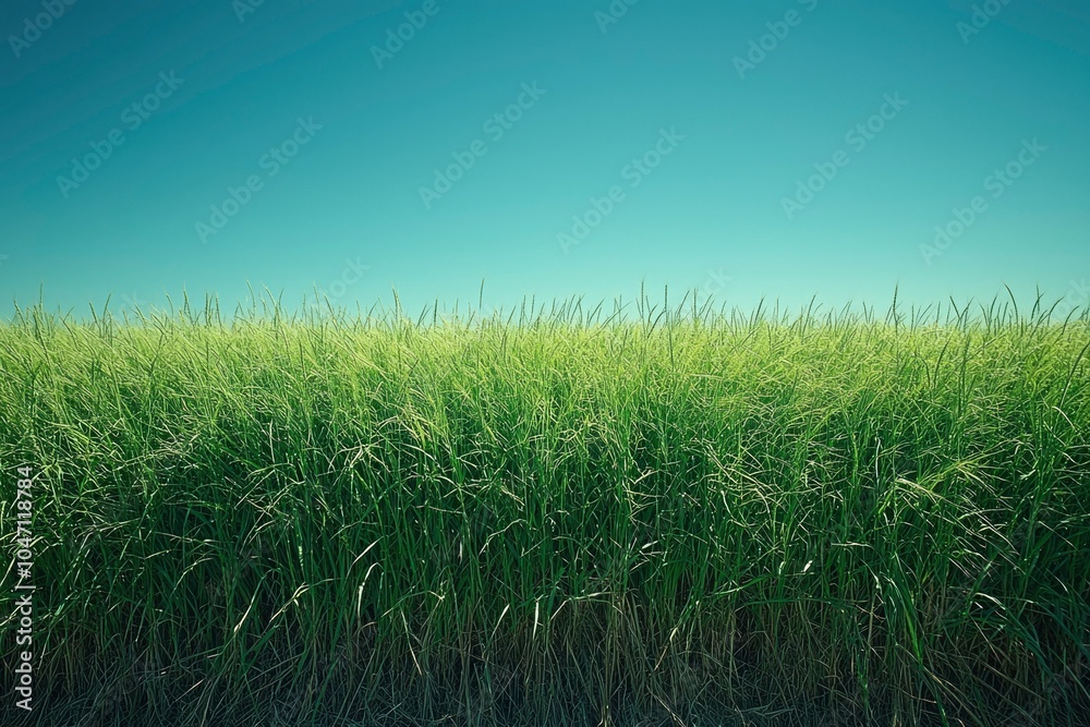 Fototapeta premium A Lush Field of Green Grass Under a Clear Blue Sky