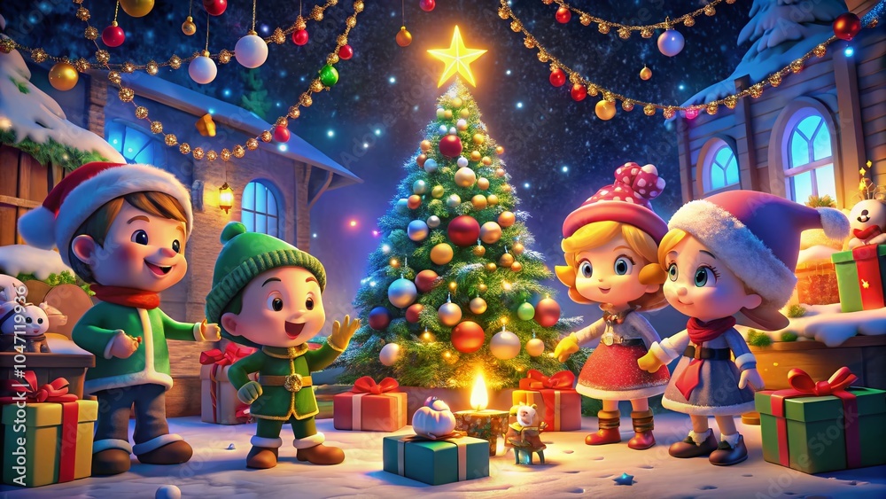 Fototapeta premium Festive Crewmates Celebrating Christmas Together in a Colorful Holiday Setting