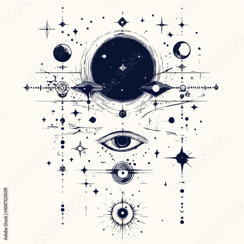 Mystical Cosmic Symbolic Composition with Intriguing Lines