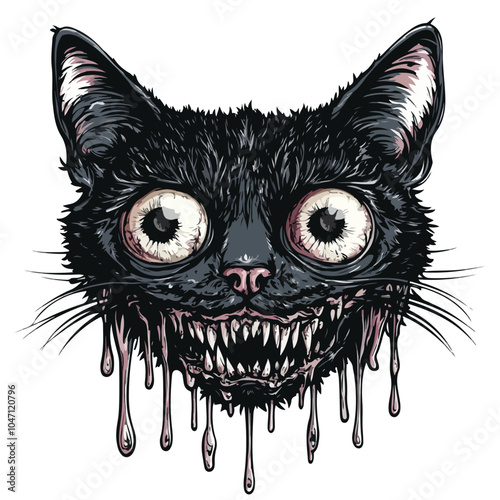 Creepy Cat Head with Five Eyes and Dripping Drop