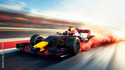 Racing Car Speeds Through a Grand Prix Circuit