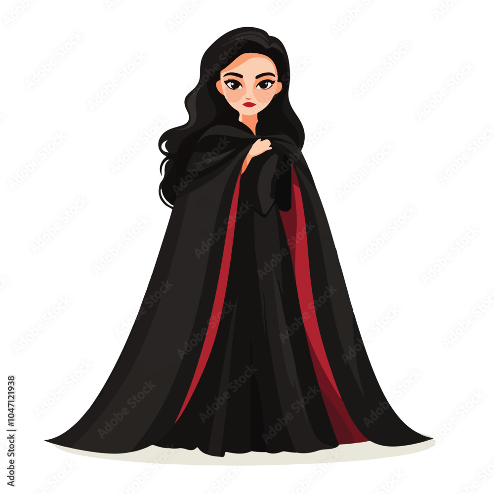 Elegant Vampire Woman in Traditional Vampire Cloak Vector Illustration Elegant Vampire Woman in Traditional Vampire Cloak Vector Illustration