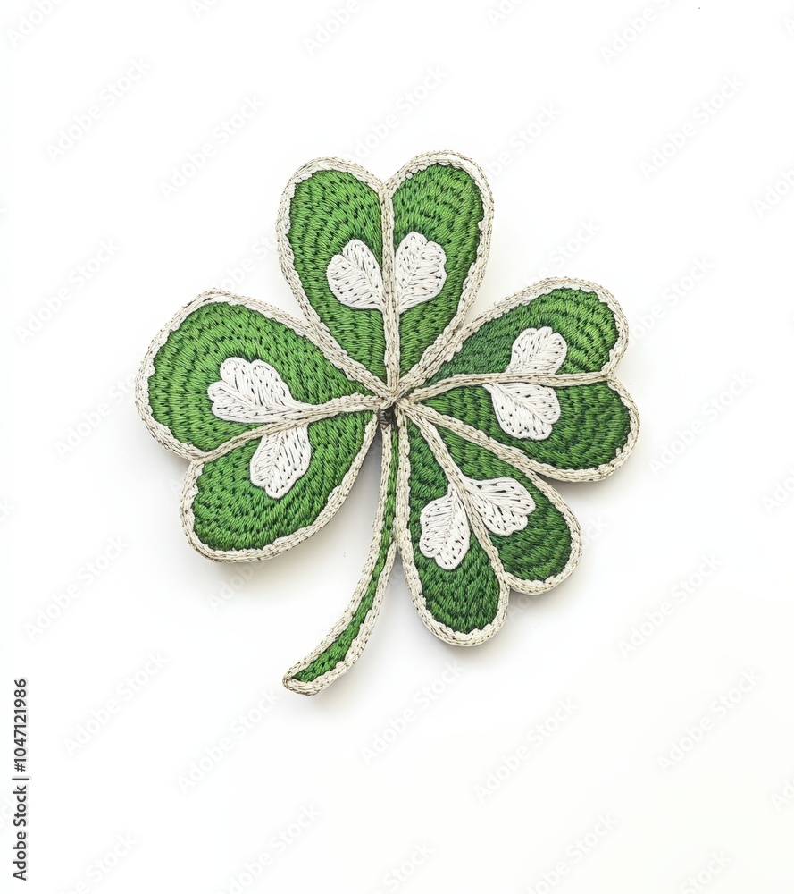 Embroidered shamrock design on a white background Embroidered shamrock design on a white background