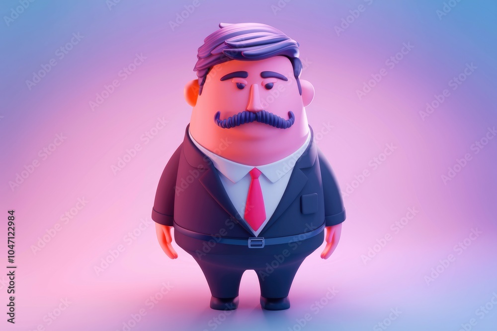 A cartoon man with a mustache in a suit 3D rendered. A cartoon man with a mustache in a suit 3D rendered.