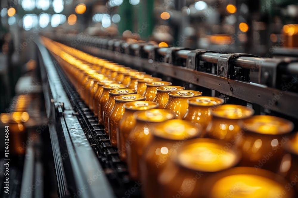 Close-up of Aluminum Cans Moving on a Conveyor Belt in a Factory Close-up of Aluminum Cans Moving on a Conveyor Belt in a Factory