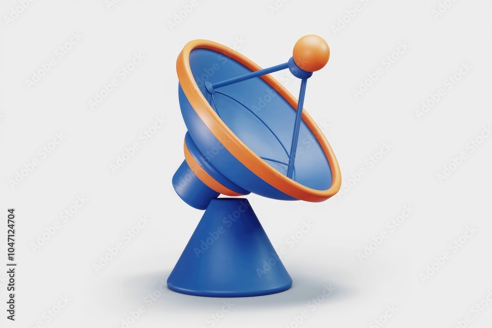 A 3D illustration of a blue and orange satellite dish. A 3D illustration of a blue and orange satellite dish.
