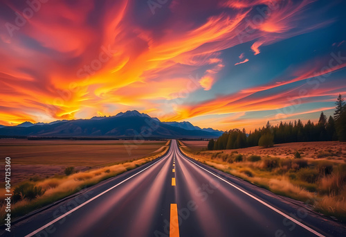 Endless Road to a Colorful Sky – Inspirational Landscape Wallpaper