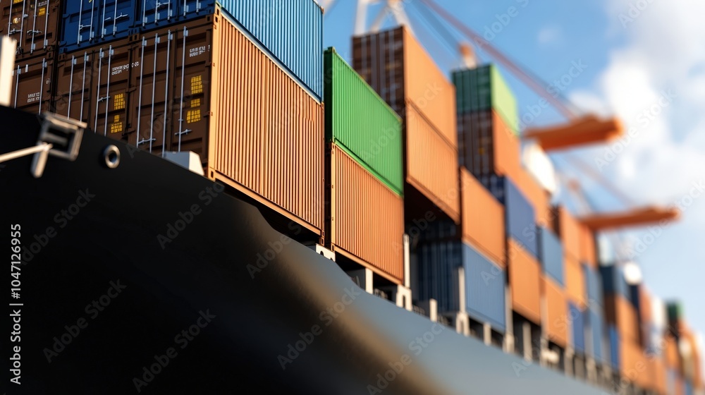Fototapeta premium Cargo Ship Container Stacks Global Trade Maritime Logistics Shipping Industry