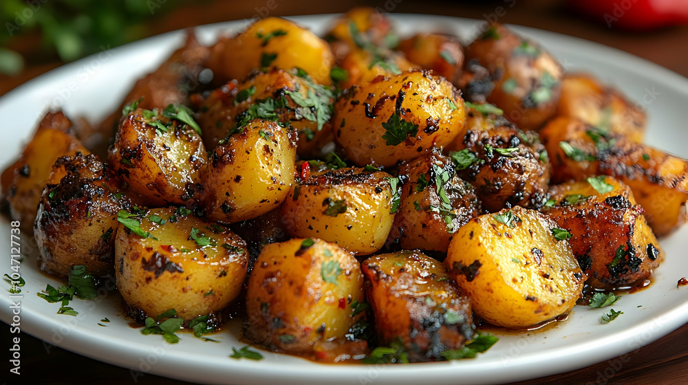 Crispy Roasted Potatoes with Herbs - Food Photography Crispy Roasted Potatoes with Herbs - Food Photography