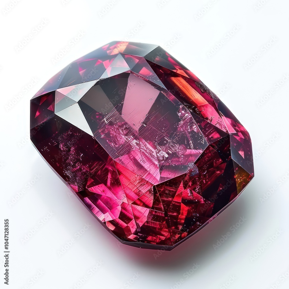 A radiant ruby gemstone, sharp edges and deep red color, isolated on white background A radiant ruby gemstone, sharp edges and deep red color, isolated on white background