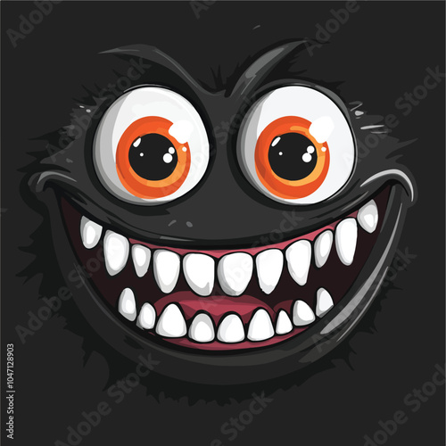 Spooky Monster with Glowing Eyes and Sinister Smile on Dark Background