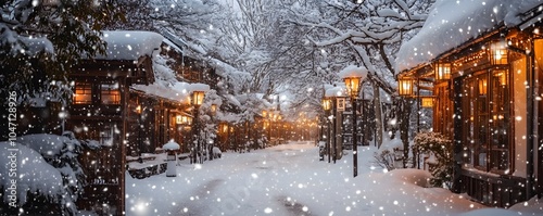 Snowy Village Path with Lan...